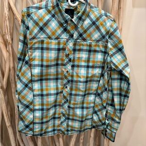 Prana Casual Button Down Shirt Blue and Orange